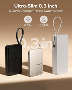 MOMAX 0.3" Slim Portable Charger with Built in Cable USB C Battery Pack (No Wireless) 5000mAh, PD 20W Fast Charging Power Bank for iPhone 17/16/15, Samsung Galaxy, Google Pixel, Android, iPad, AirPods