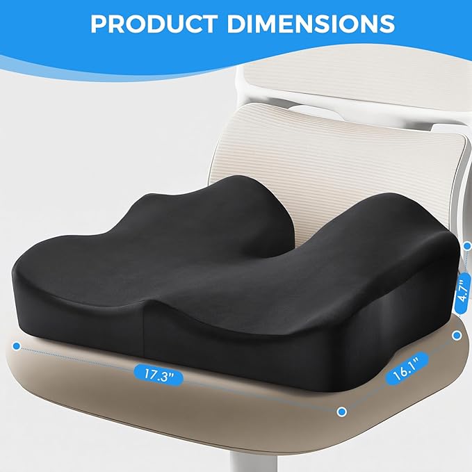 Niceeday Seat Cushion for Office, Car & Wheelchair - Premium Memory Foam with Ergonomic U-Shape Design - Enhanced Comfort for Tailbone, Hip & Sciatica Support, Non-Slip Base & Machine Washable Cover