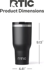 RTIC 40oz Essential Tumbler with Lid, Ceramic Lined, Insulated, Stainless Steel, Metal, Double Wall Vacuum-Insulation, Travel Cup for Iced Coffee, Tea, Hot and Cold Drink, Black