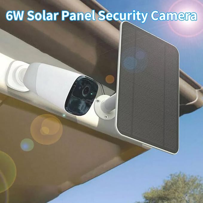 Solar Panel Charger for Security Camera, USB-C and Micro USB Port for Outdoor Rechargeable Battery Camera, 5V6W Fast Charging (1Pack)