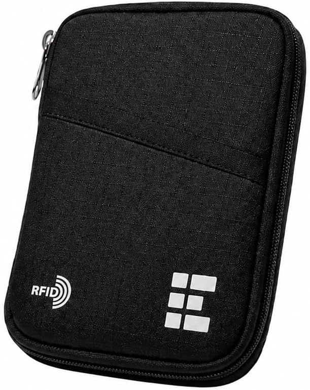 Zero Grid RFID Passport Holder & Travel Wallet, Zippered Wallet for Men & Women, Fits Passport, Cards, Cash, Tickets, ID, Sim Card; Premium & Compact Travel Document Holder - Midnight Black