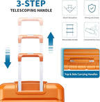Somago Luggage Sets 3 Piece Hard Shell Polypropylene Suitcase with TSA Lock Spinner Carry On Luggage with Beauty Case Travel Set,Sunset Orange