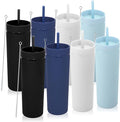 Volhoply 20oz Tumbler with Lid and Straw 8 Pack,Double Wall Plastic Skinny Tumblers Bulk,Reusable Travel Cute Coffee Mug,BPA Free Matte Acrylic Water Cups With Straw for Party,DIY Gifts(Mix, 8 Set)