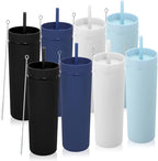 Volhoply 20oz Tumbler with Lid and Straw 8 Pack,Double Wall Plastic Skinny Tumblers Bulk,Reusable Travel Cute Coffee Mug,BPA Free Matte Acrylic Water Cups With Straw for Party,DIY Gifts(Mix, 8 Set)