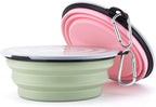 SLSON Dog Bowls Pet Collapsible Bowl with Cover Lids,2 Pack Dog Travel Bowls Portable Foldable Cat Water Dish Bowl for Pets Walking Parking Camping (Fairy Pink and Sprout Green, Large)