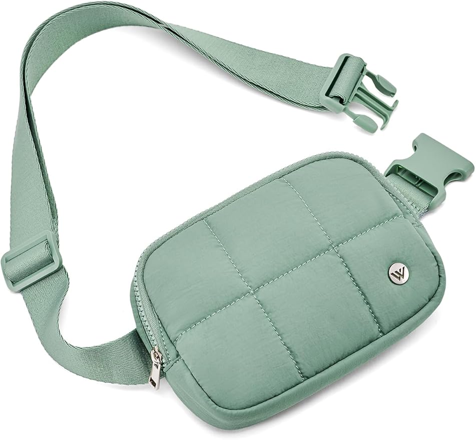 WESTBRONCO Puffer Fanny Packs for Women Quilted Nylon Waterproof Belt Bag with 2 Zipper, Puffy Crossbody Bag with Adjustable Strap, 1L Waist Bag for Travel Daily