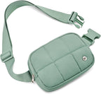 WESTBRONCO Puffer Fanny Packs for Women Quilted Nylon Waterproof Belt Bag with 2 Zipper, Puffy Crossbody Bag with Adjustable Strap, 1L Waist Bag for Travel Daily