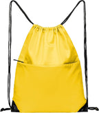 Drawstring Backpack Sports Water Resistant String Bag Sport Gym Sackpack for Women Men Large with Zipper, Yellow