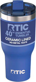 RTIC 40oz Essential Tumbler with Lid, Ceramic Lined, Insulated, Stainless Steel, Metal, Double Wall Vacuum-Insulation, Travel Cup for Iced Coffee, Tea, Hot and Cold Drink, Cobalt