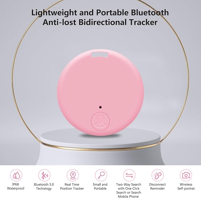 Aircawin Mini GPS Tracker C, Key Item Finder Locator,No Monthly Fee App for iOS/Android 2023 Latest,Portable Anti-Lost Bluetooth Tag Item Tracker for Luggages/Kids/Pets/Phone/Wallet/Bag-1Pcs-Pink