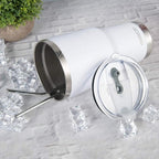 D·S 30oz White Tumbler Stainless Steel Double Wall Vacuum Insulated Mug with Straw and Lid, Cleaning Brush for Cold and Hot Beverages (30oz White)
