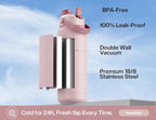 POWCAN 32 oz Insulated Water Bottle with 2-in-1 Straw and Spout Lid, Keep Cold 24H, Leak-Proof, BPA-Free, Double Wall Stainless Steel Water Bottle for Sports, Gym, Travel, and School (Dried Rose)