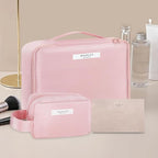 Queboom Travel Makeup Bag Cosmetic Bag Makeup Bag Toiletry bag for women and men (Pink-3pcs)