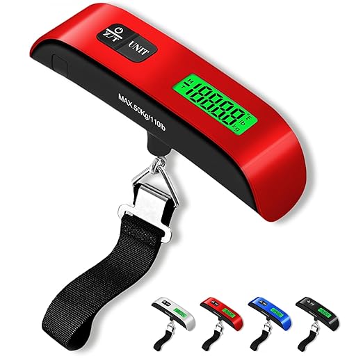 Luggage Scale, Portable Luggage Weight Scale 110lb/50kg with LED Display, Luggage Scale Travel Digital for Weighing Luggage, Backpacks, Fruits and Pets (Red)