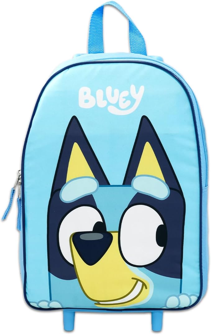 Bluey Luggage Set for Kids - Bundle with 4 Piece Carry-On Bag Set 16’’ Luggage with Wheels, Water Bottle, Plus More | Bluey Travel Rolling Suitcase for Boys, Girls