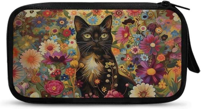 Black Cat Cable Organizer Bag Tech Pouch Portable Electronics Organizer Travel Case for Phone Power Bank SD Card Electronic Accessories Carry Case