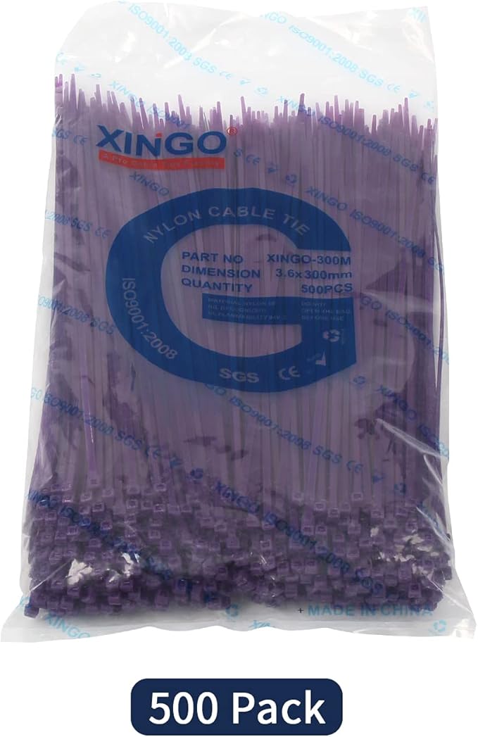 XINGO Nylon Cable Zip Ties Self Locking Plastic Wire Ties with 40 Lbs Tensile Strength for Indoor and Outdoor 12 Inch 500 Pack Purple
