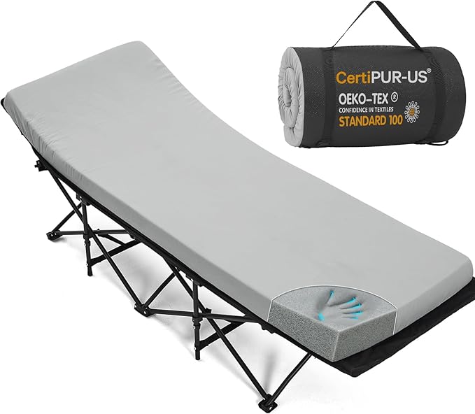 CYMULA Camping Cot Mattress 2in Memory Foam Sleeping Pad,Soft Warm Non-Slip Camping Mattress Topper with Retaining for Adults,Portable Roll up Pad for Travel（only Mattress）