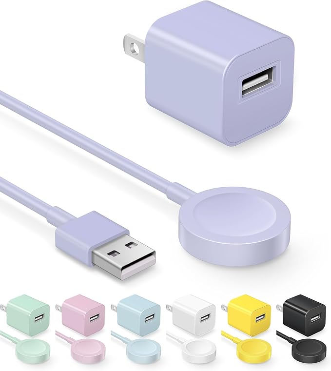 Fast Charger for Apple Watch Charger, Magnetic iWatch Charger to USB A Cable 3.3FT with USB A Wall Plug Adapter for Apple iWatch Series Ultra/10/9/8/7/6/SE/5/4/3/2 (Purple)