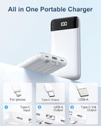 Portable Charger with Built-in Cables 10000mAh Power Bank with Cords, Slim Battery Pack with LED Display, Travel Essential Portable Charger for iPhone 17/16/15/14 Series, Android Samsung Google Pixel