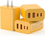 USB C Charger Block, 3-Pack 40W Wall Plug Fast Charging Block, 4-Port PD + QC Power Adapter Type C Charging Blocks Cube, Compatible with iPhone 17/16/15/14/13/12/11/Pro Max, Tablets（Yellow）