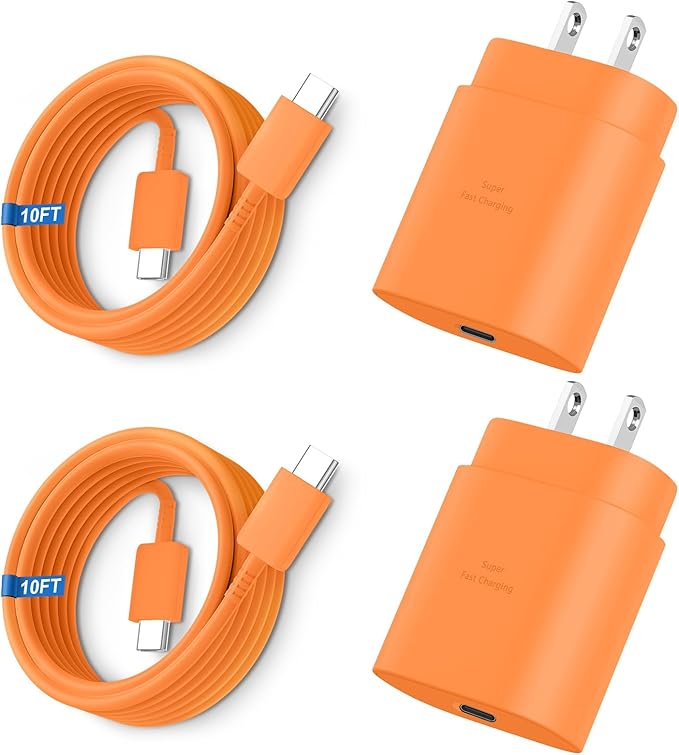 Super Fast Charger Type C, 25W USB C Wall Charger Fast Charging for Samsung Galaxy S26 Ultra/S26/S26+/S25 Ultra/S25/24 Ultra/S24/S23 Ultra/S22 Ultra with 10FT Long Android Type C Charger Cable 2Pack