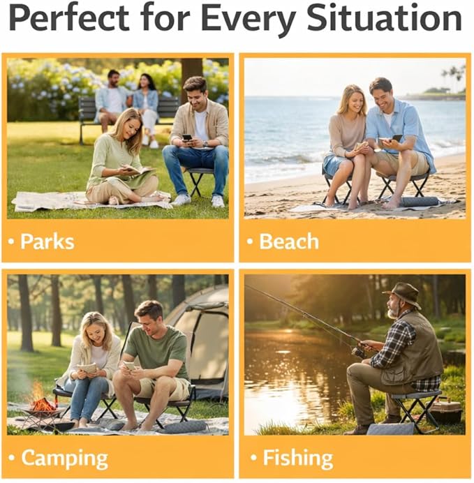 Premium Portable Folding Camping Stool with Carry Bag, Lightweight Compact Outdoor Seat, Heavy Duty Steel Frame, Small Travel Stool for Camping, Hiking & Fishing