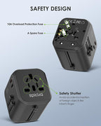 EPICKA 35W Universal Travel Adapter with 2 AC Outlet, European Travel Plug Adapter with PD Fast Charging, 6-Port (2 AC/2 USB-C/3 USB-A) International Power Adapter - Travel Essentials (TA-205, Black)