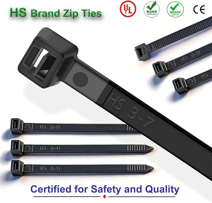 HS 14 Inch Plastic Wire Zip Ties UV Resistant for Fencing Camping Outdoor Purpose 100pcs,50 LBS Strength Heavy Duty Long Cable Tie Wraps 14" Black