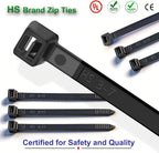 HS 14 Inch Plastic Wire Zip Ties UV Resistant for Fencing Camping Outdoor Purpose 100pcs,50 LBS Strength Heavy Duty Long Cable Tie Wraps 14" Black