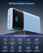 Portable Charger 50000mAh Power Bank, USB-C PD 30W Fast Charging, High Capacity External Battery Pack for Camping, Portable Phone Charger for iPhone 17/16/15/14/13/12/11 Samsung Android (Sky Blue)