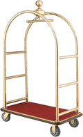 Global Industrial Gold Stainless Steel Bellman Cart Curved Uprights 6" Rubber Casters, 41-1/4"L x 24" W x 73" H, Hotel Luggage Cart for Commercial Use, Condos, Resorts