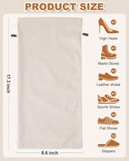 6 Pcs Single Shoe Bags for Travel, 17.3"x8.6" Washable Travel Shoe Bags for Packing in Suitcase, Velvet Dust Bag with Drawstring, Shoe Pouch for Women and Men, Travel and Home Storage (Beige)