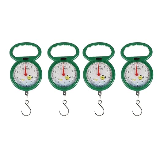 NOLITOY 4pcs Portable Handheld Spring Scale Luggage Scale Plastic Handle Hook Weighing Tool for Travel, Home, Vegetables, and Fishing Use Random Color