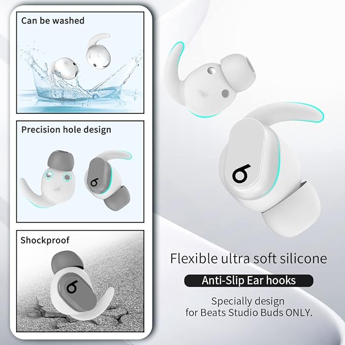 [5 Pairs] for Beats Studio Buds Ear Hooks, Soft Silicone Sport Anti Slip Studio Buds Ear Covers Compatible with Beats Studio Buds Earbuds 2021 [NOT Fit in Case] - White