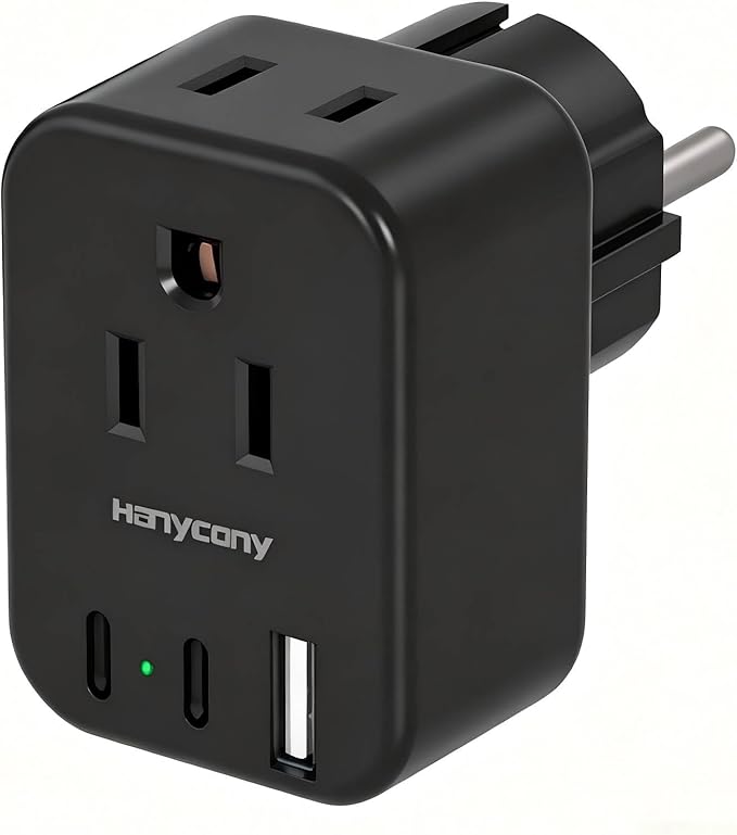Type E/F Europe Travel Plug Adapter, HANYCONY US to Germany France Spain South Korea Iceland, 5-in-1 European Power Adapter for Greece Norway Russia Portugal & More, 2 Outlets 3 USB Ports(2 USB C)