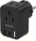Type E/F Europe Travel Plug Adapter, HANYCONY US to Germany France Spain South Korea Iceland, 5-in-1 European Power Adapter for Greece Norway Russia Portugal & More, 2 Outlets 3 USB Ports(2 USB C)