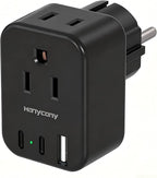 Type E/F Europe Travel Plug Adapter, HANYCONY US to Germany France Spain South Korea Iceland, 5-in-1 European Power Adapter for Greece Norway Russia Portugal & More, 2 Outlets 3 USB Ports(2 USB C)
