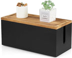 Bivvclaz Cable Management Box Medium, Wooden Cord Organizer Box for Desk, Floor, Office to Hide Extension Cords Power Stripes Surge Protectors Chargers Wires, Black