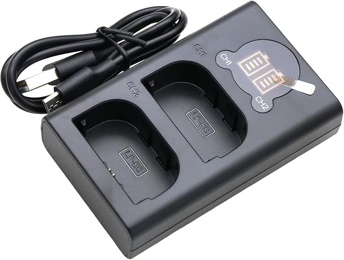 Dual USB Charger LP-E6 for LP-E6 Battery,EOS 5D Mark 2 3 II III 5DS 5DS R 6D 7D 7D Mark II 60D 60Da 70D 80D SLR Camera,Overcharge Protection,Portable Travel Charger