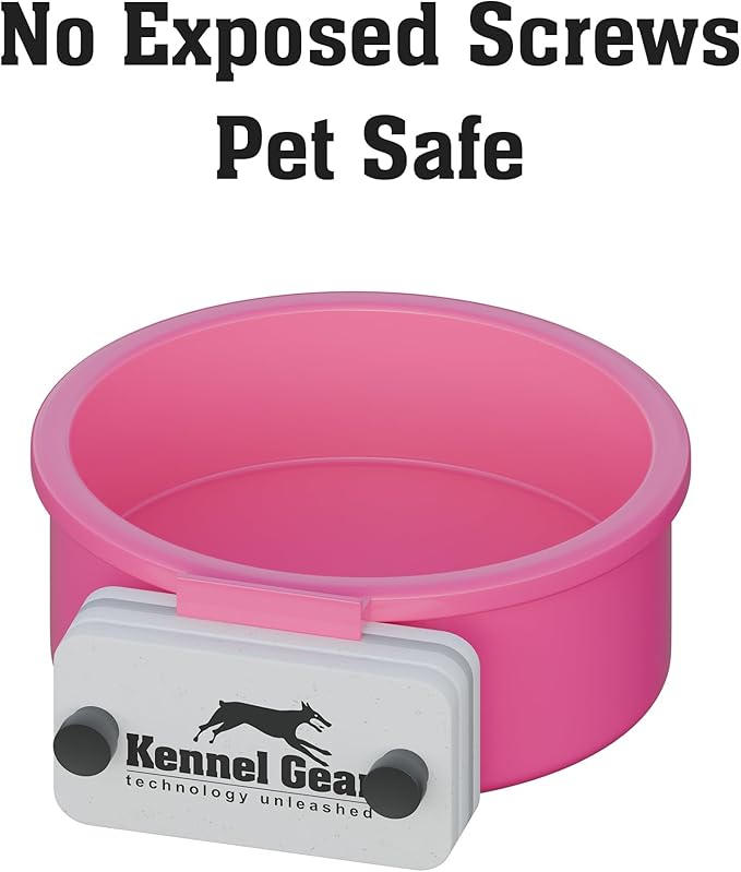 Dog Crate Water Bowl No Spill, 20oz Food-Grade Polypropylene Feeder, Secure Crate Mount with Covered Parts, Travel-Ready & Easy to Clean (Pink)