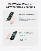 AsperX Wireless Portable Charger, 10000mAh Magnetic Power Bank with Type-C Cable, 22.5W PD Fast Charging Output Portable Battery Pack for iPhone 17/16/15/14/13/12/ All Series, Pink