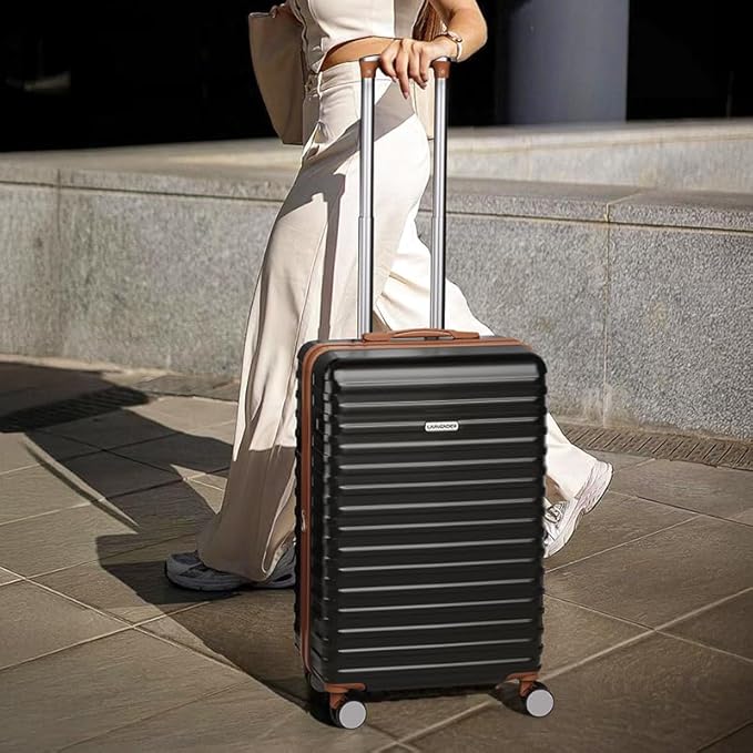 LARVENDER Luggage 6 Piece Expandable Luggage ABS Hardshell Carry on Suitcase with Spinner Wheels TSA Lock, Large Checked Travel Suitcase for Women and Men, Black Brown(16/20/24/28/DB/TB)