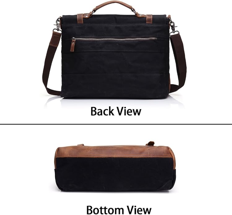 Laptop Messenger Bag 15.6" for Men Waxed Canvas Vintage Leather Business Briefcase Shoulder Bags Waterproof