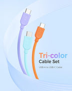 Cable Matters 3-Pack Short USB A to USB C Cable 3ft in Orange Blue Purple, Support Apple CarPlay, Android Auto, USBA to USBC Charging Cable for iPhone 16/15 Pro Max Plus, Galaxy S23