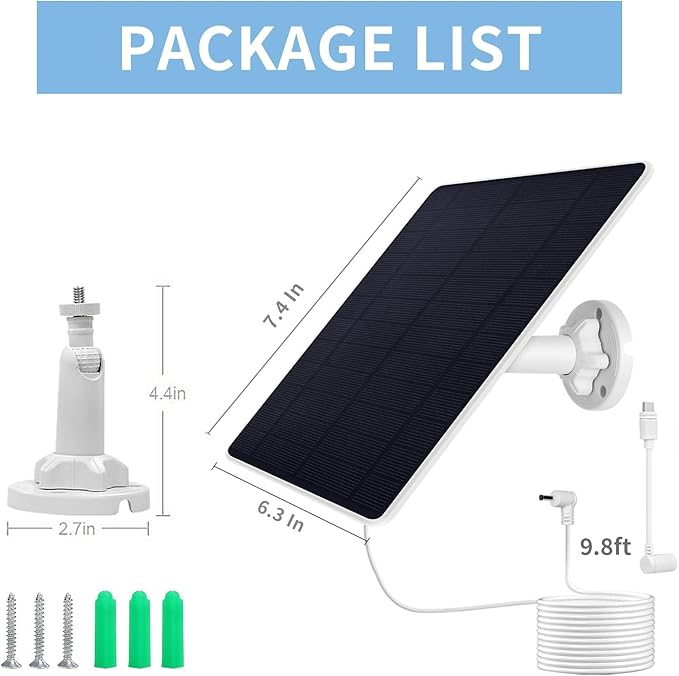 Ring Camera Solar Panel Charger, Compatible with Stick Up Cam, Stick Up Cam Pro, Spotlight Cam Plus/Pro, 5W5V, Weatherproof, 3M/9.8FT Cable (1Pack)