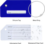 8 Pack Silicone Luggage Tag for Suitcases with Stainless Loop, TSA Approved, Privacy Protection Travel Essentials Bag Tags by Gostwo, Blue
