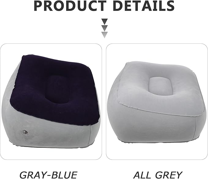 Garneck 2 Pcs Inflatable Foot Rest Pillow, PVC Flocking Travel Foot Cushion with Adjustable Air Pressure, Multi-use Stool for Outdoor, Airplane, Car (Grey Blue + Grey)