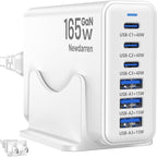 Charging Station for iPhone 17, 165W GaN 6-Port USB C Fast Charger Block, 3 Type-C Each 40W Desktop Charging Hub for Multiple Devices, 5ft Cord - Ideal for Home Office Travel White