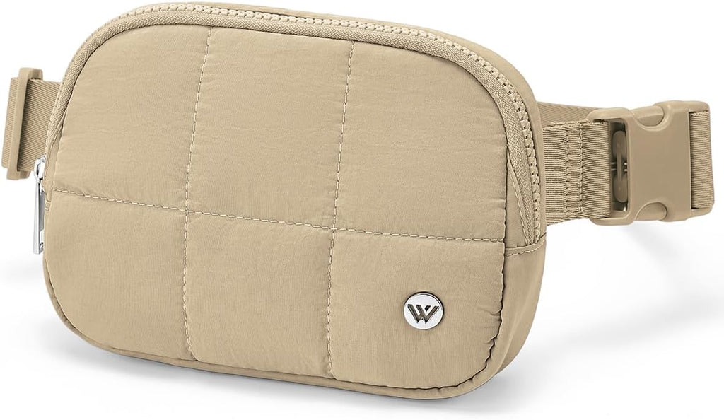 WESTBRONCO Puffer Fanny Packs for Women Quilted Nylon Waterproof Belt Bag with 2 Zipper, Puffy Crossbody Bag with Adjustable Strap, 1L Waist Bag for Travel Daily